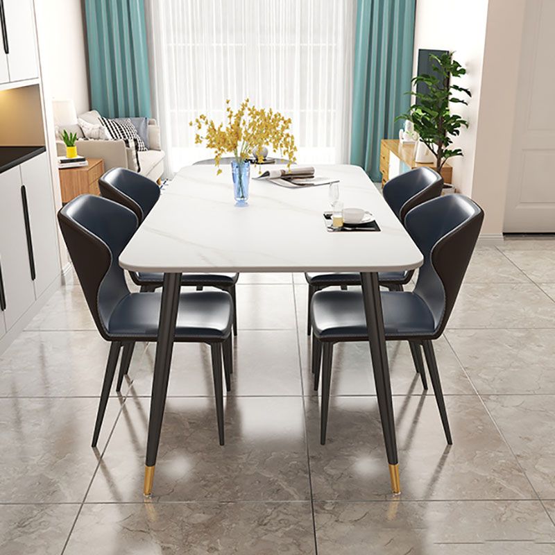 Light Luxury Rectangle Stone Top Dining Table Metal 4 Legs Dining Table