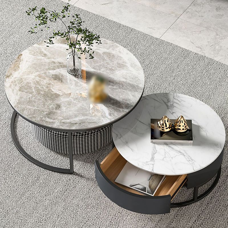 Round Nesting Coffee Table Set Frame Modern Coffee Table with Storage