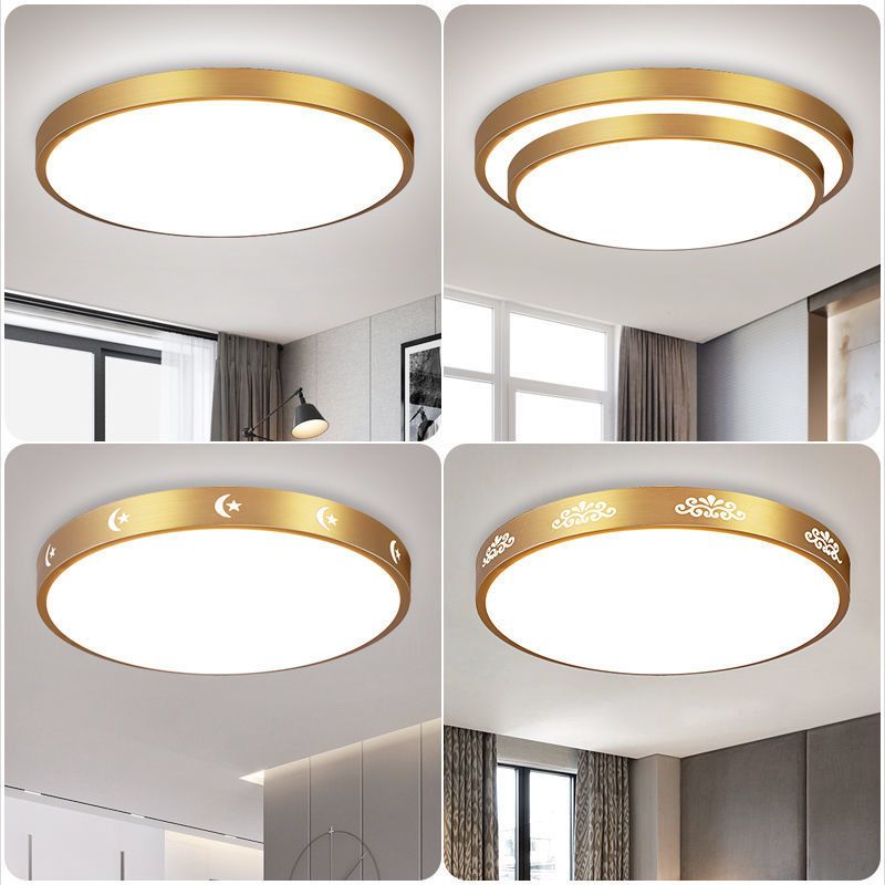 Luminaire encastré rond pour salon en métal LED plafonnier moderne en or