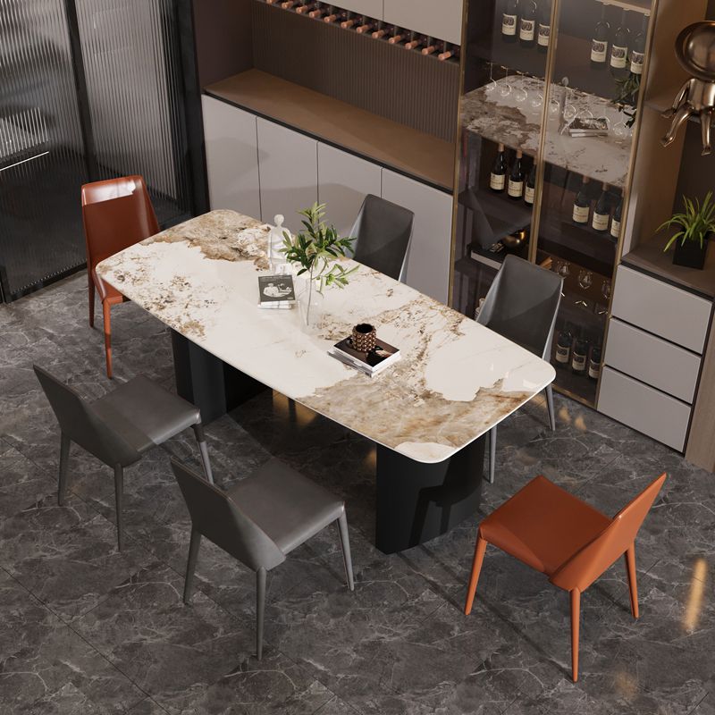 Modern Steel Dinette Set 1/2/7 Pieces Rectangle White Sintered Stone Top Dining Table Set