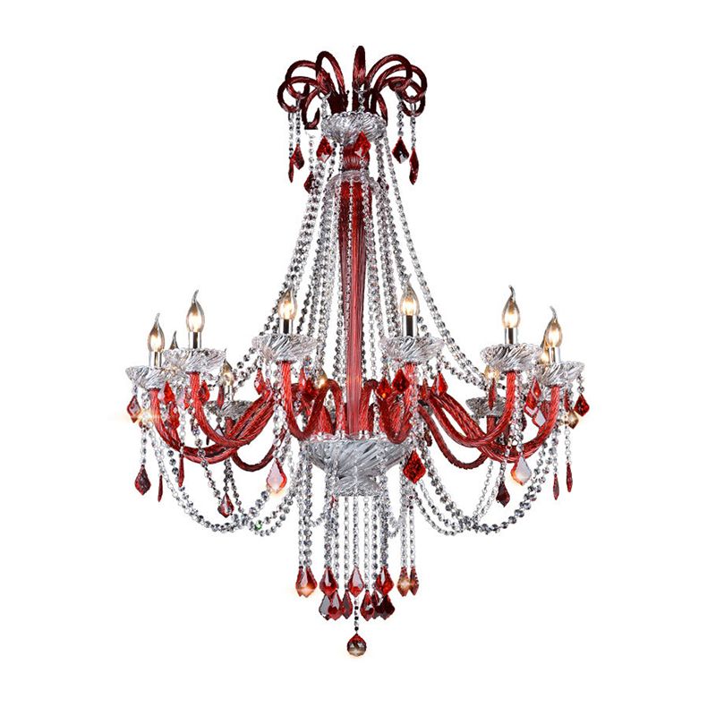 Lampada del lampadario a candela moderna K9 Crystal 12 lampadine a sospensione Rossa Luce a sospensione per balcone