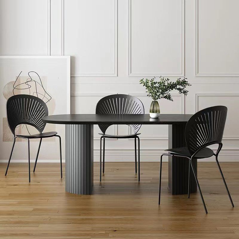 Modern Wooden Table Oval Dinner Room Kitchen Table in Black with Double Pedestal