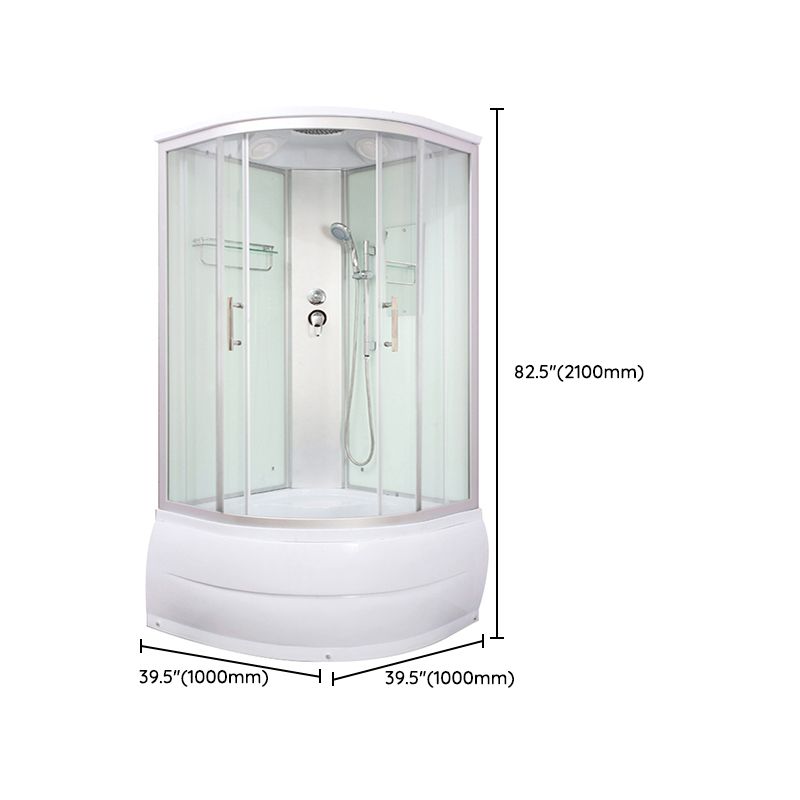 Round Shower Stall Double Sliding Shower Stall with White Base and Rain Shower