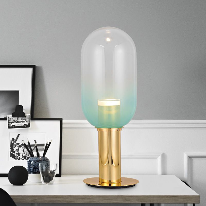 Lampada da notte modernista a LED in vetro verde sfumato con luce da tavolo per camera da letto a capsula in oro