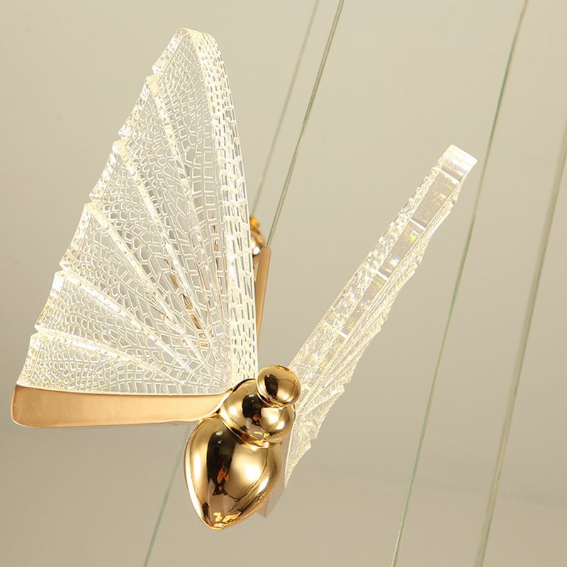 Modern Creative LED Pendant Light Wrought Iron Butterfly Hanging Lamp with Acrylic Shade