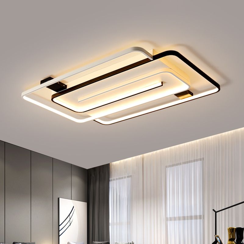 Contemporary LED Ceiling Mounted Light Black and White Interlaced Rectangle Flush Mount Lamp with Acrylic Shade