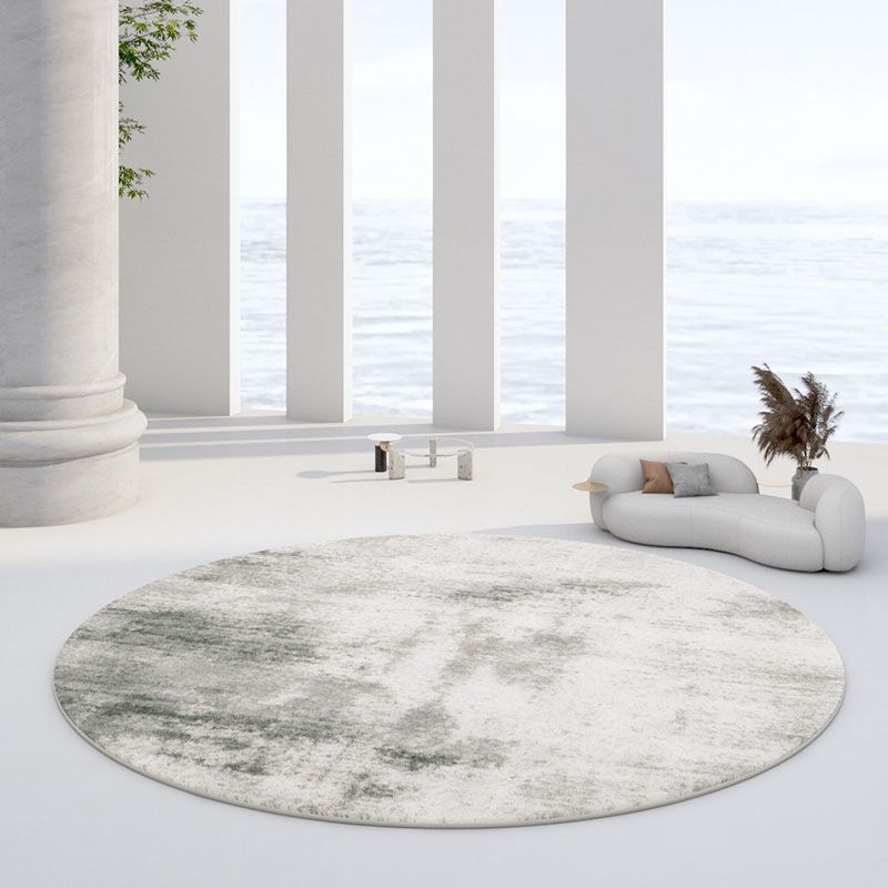 Round Watercolor Carpet Washable Indoor Rug Polyester Stain Resistant Rug for Living Room