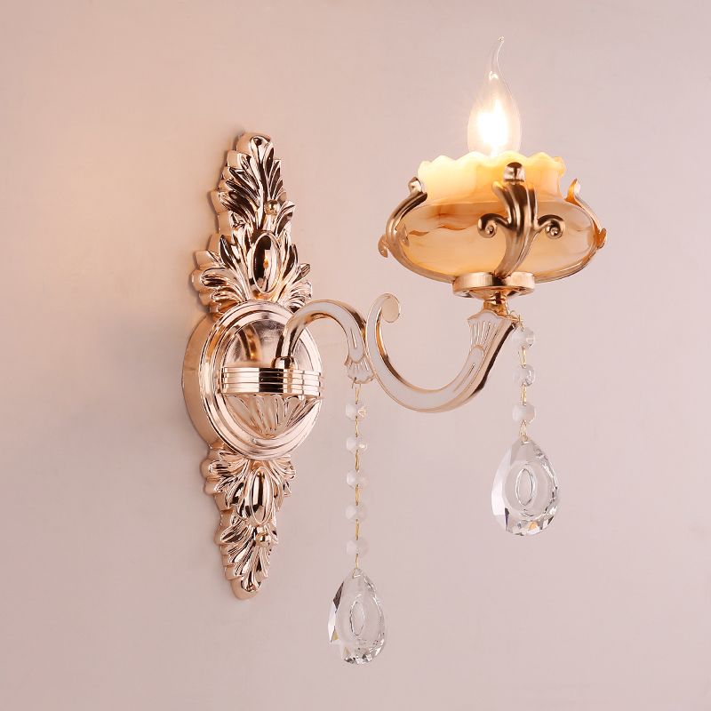 Retro Bud Wall Mount Light Ruffle Glass Wall Lighting with Crystal Draping in Weathered Zinc