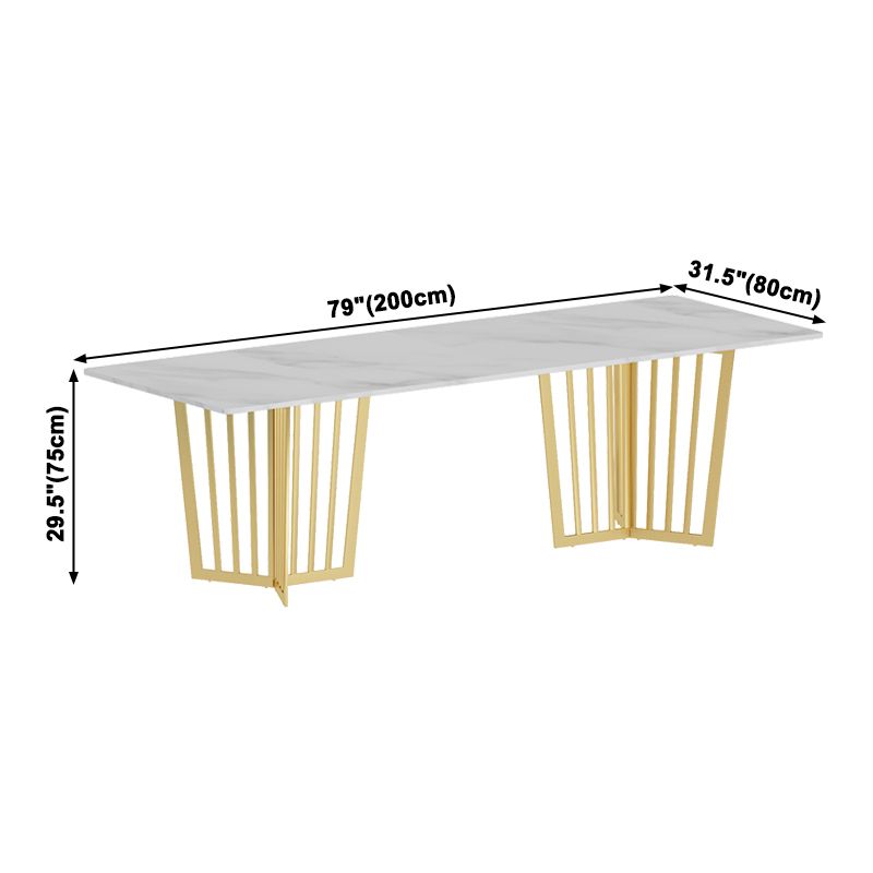 Rectangle Double Pedestal Luxury Dining Table White Fixed Table of Sintered Stone