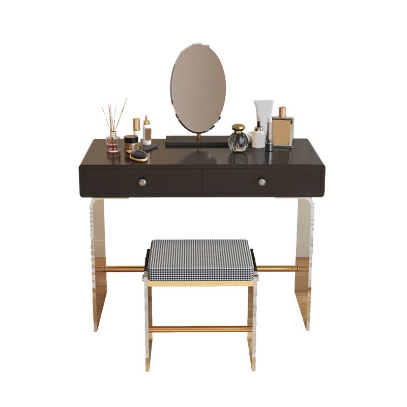 2 Drawers Clear Acrylic Makeup Table Contemporary 17.72" D Vanity Set with Stool & Mirror