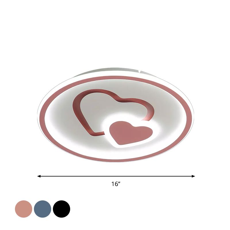 Herzförmige dünne LED-Deckenleuchte, moderne Acryl-Schlafzimmer-Kreis-Unterputzleuchte in Schwarz/Rosa/Blau, 16"/19,5" Breite