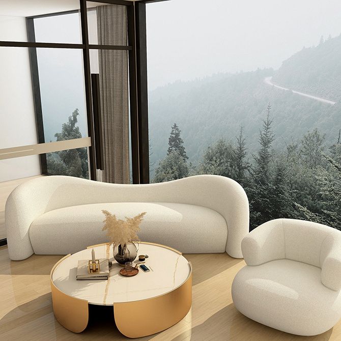 Contemporary Wool Curved Sofa Modern Sloped Arm Sofa for Living Room
