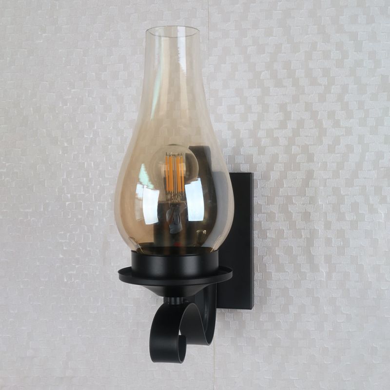 Regular Shape Wall Light Industrial Style Glass 1 Light Wall Lamp in Black