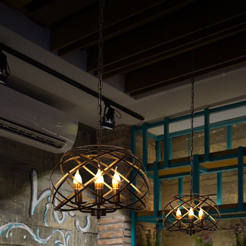 Industrial Hanging Pendant Metal Cage Frame Room Indoor Light