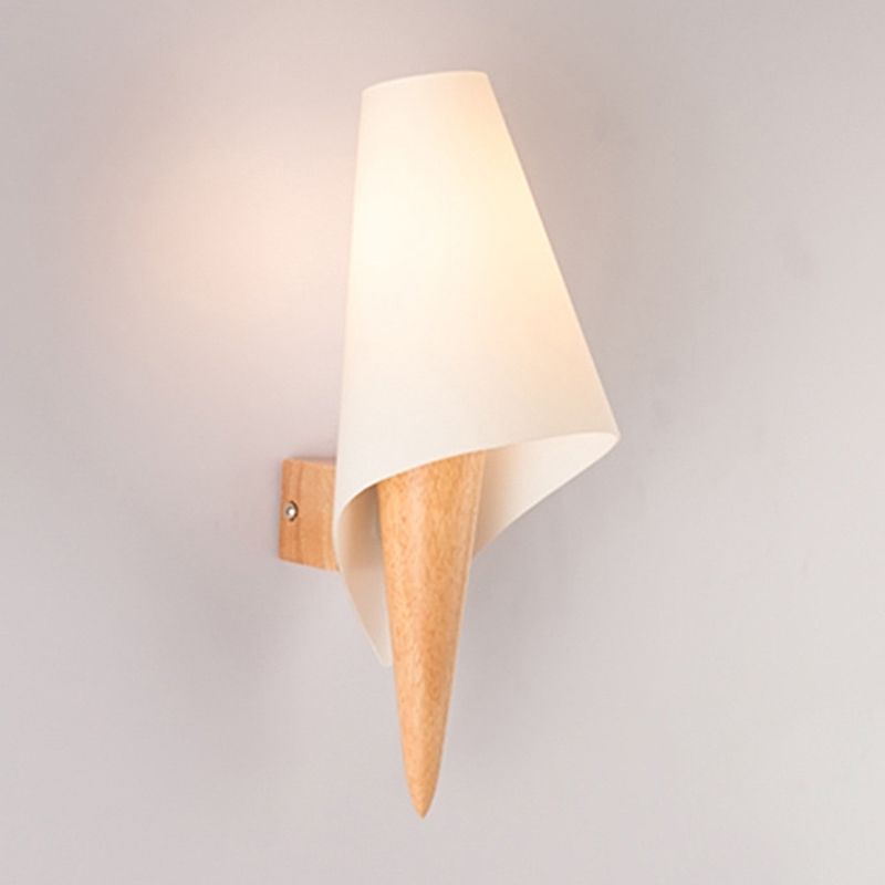 Creative Wooden Wall Lamp 1 Head Glass Shade Wall Sconce for Corridor Bedroom