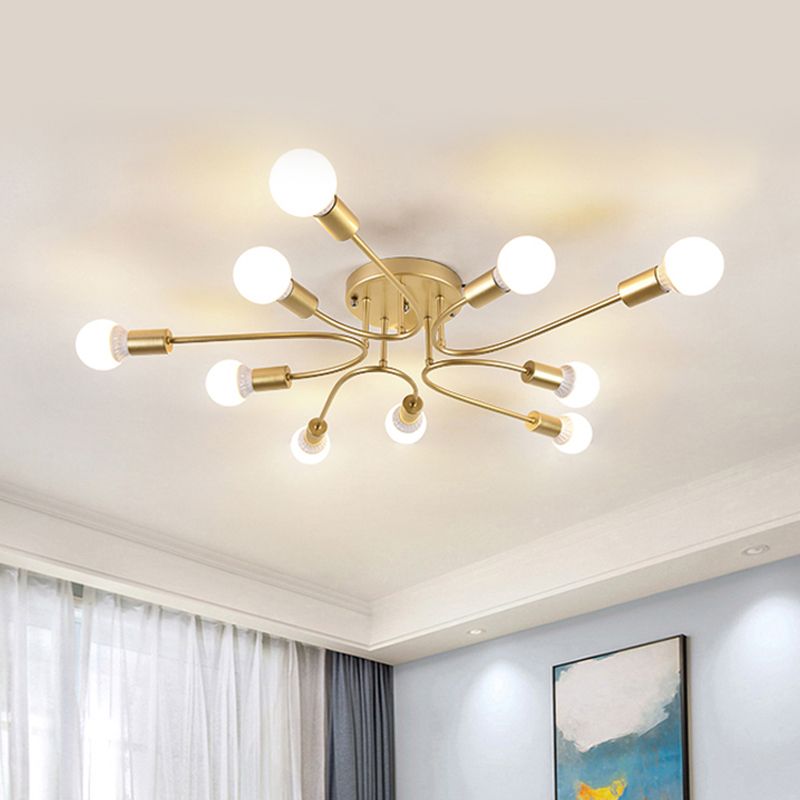 Starburst Semi Flush Mount Lighting Nordic Metal 6/8/10 Lights White/Gold/Black Ceiling Flush Light for Bedroom