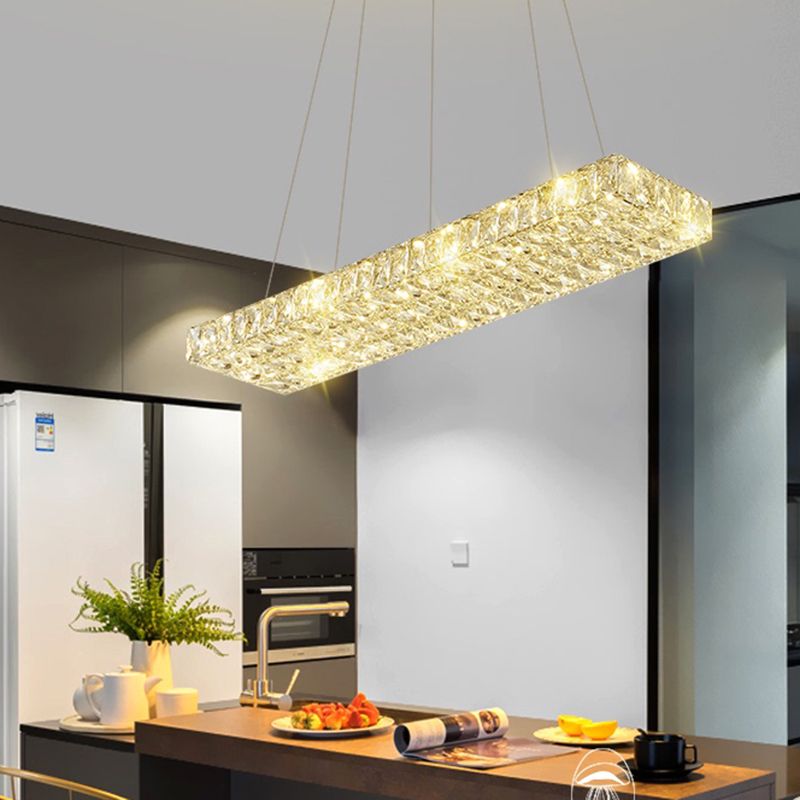 Modern Rectangle Ceiling Pendant Lamp K9 Crystal Dining Room Suspension Light in Clear