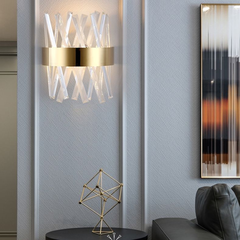 Crossed Clear Crystal Strip Sconce Lights Post-modern Style Simplicity Wall Light in Gold