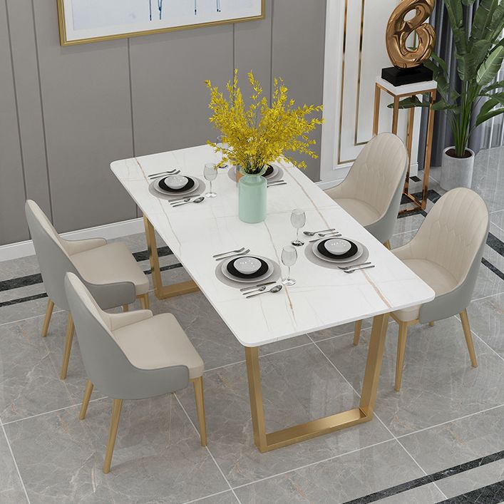 Rechthoekige eettafel Gesinterde stenen tafel Luxe met dubbel voetstuk