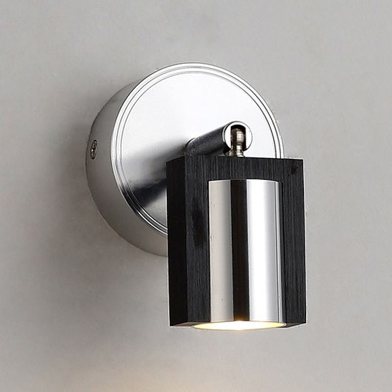 1 Light Bedroom Wall Sconce with Cylinder Metal Shade Black Wall Mount Light in Warm/White Lighting