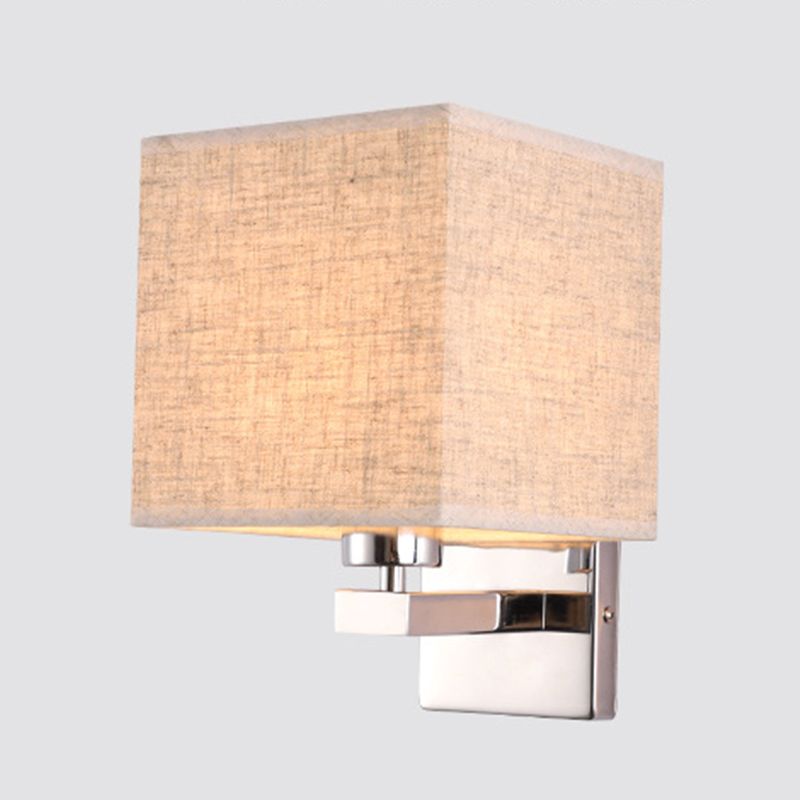 Modern Metal Wall Sconce Rectangle Shape Wall Light with Fabric Shade for Study
