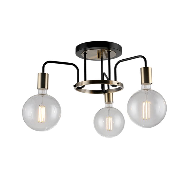 Verre transparent noir et or Semi Flush Lighting Vintage Vintage 3/5 Bulb salon Flush Plafond Lampe