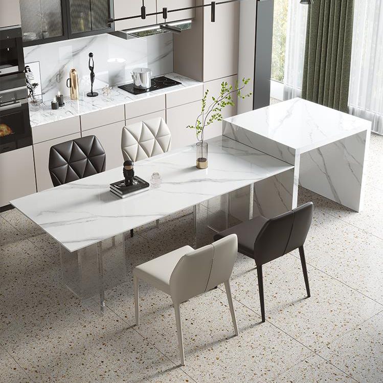 Modern Style Dining Table Sintered Stone Rectangle Table with Acrylic Base