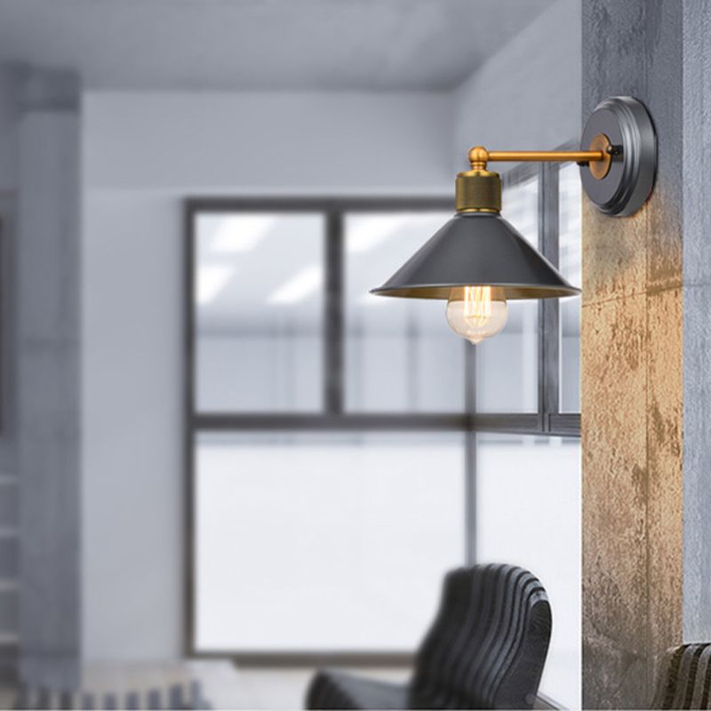 Industrial Style Cone Shape Wall Sconce Metal 1 Light Sconces in Grey for Balcony