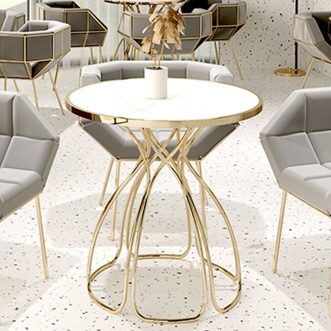 Stone Top Round Table for Restaurant Luxury Dining Table with Metal Base