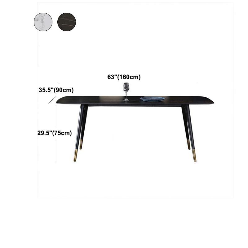 Contemporary Stone Dining Table Black Rectangle Dining Table with 4 Wood Legs
