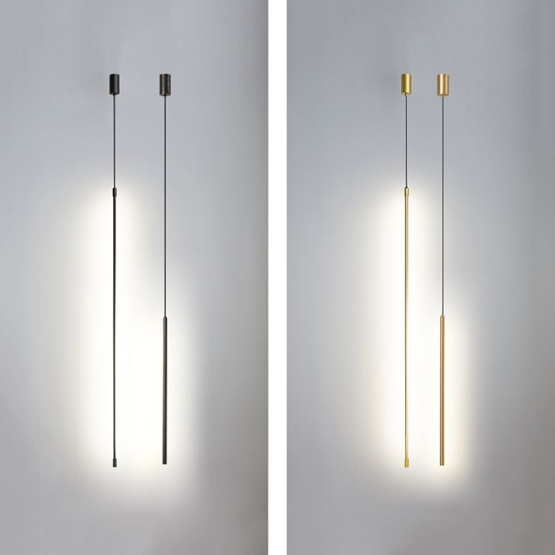 Modern Minimalist Style Linear Hanging Pendant Lights Copper Suspended Lighting Fixture