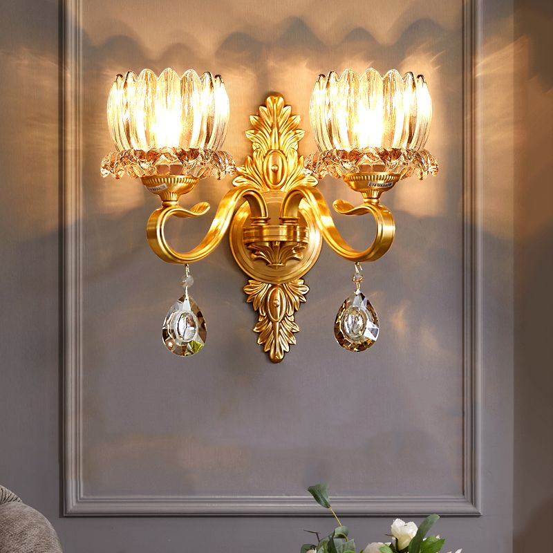 1 / 2 - Light Solid Brass Wall Sconce Post Modern Wall Armed Sconce with Crystal Accent