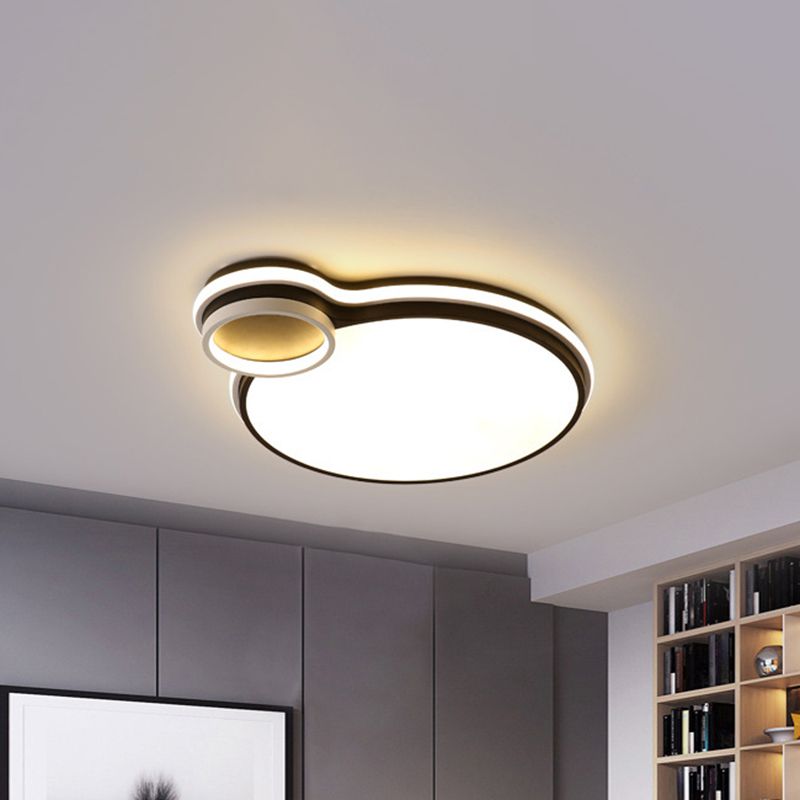19"/23" W LED Bedroom Flushmount Lighting Black and White Round/Square Acrylic Shaded Flush Ceiling Light, White Light