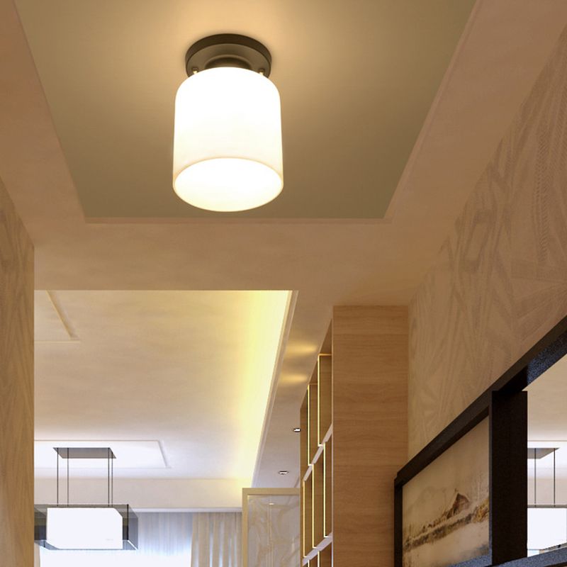 Glass Shade Semi Flush Mount Light Modern Aisle Semi Flush Mount Ceiling Lighting in Black