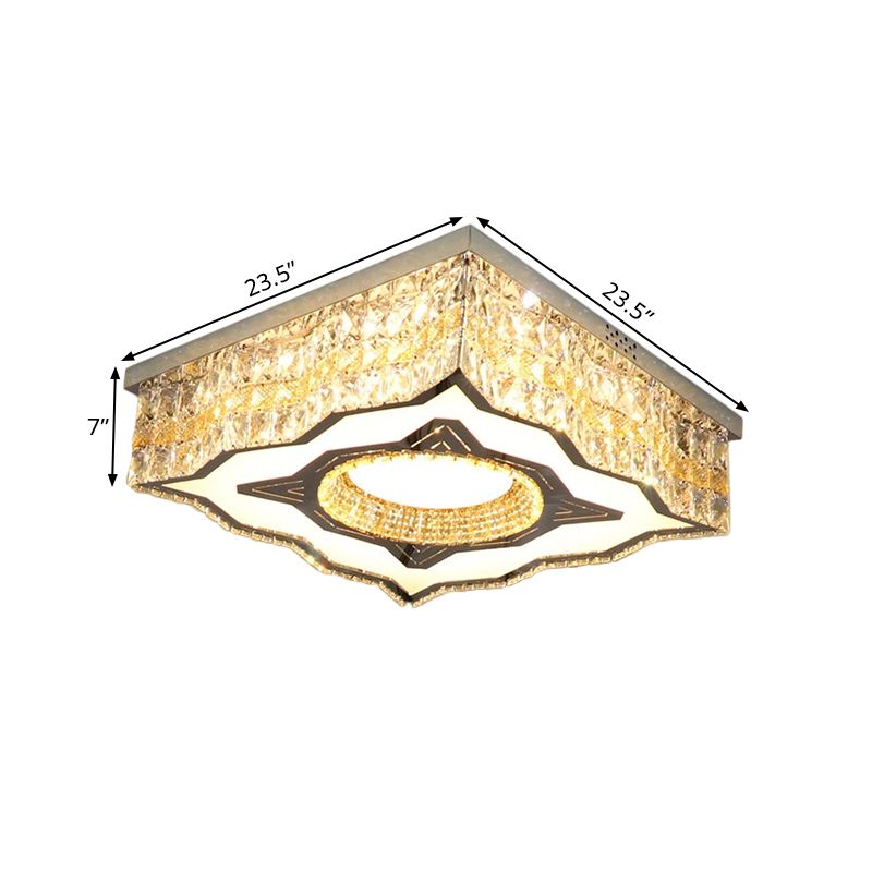 Curvy-kant vierkante salon spoel Mount Lamp eigentijdse heldere kristalblokken roestvrijstalen LED-plafondverlichting