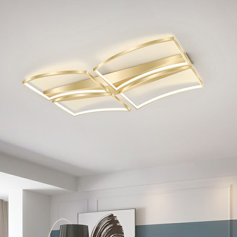 Minimalistic Curved Frame Flush Mount Fixture Metallic Living Room LED Ceiling Lighting
