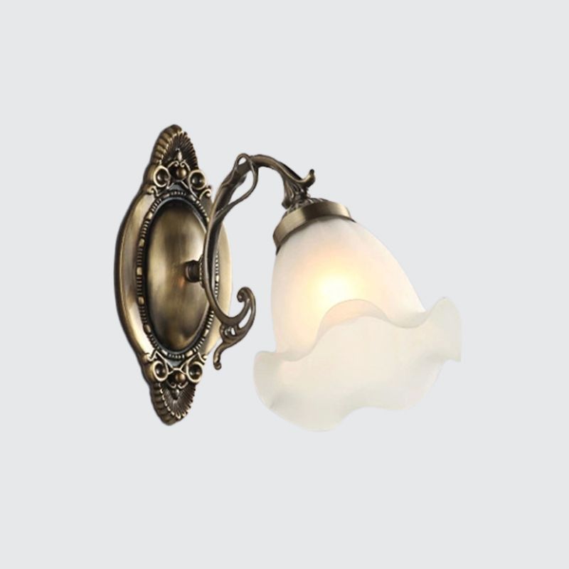 1/2-Bulb Opal Frosted Glass Wall Lamp Countryside Bronze Flower Living Room Wall Lighting Ideas