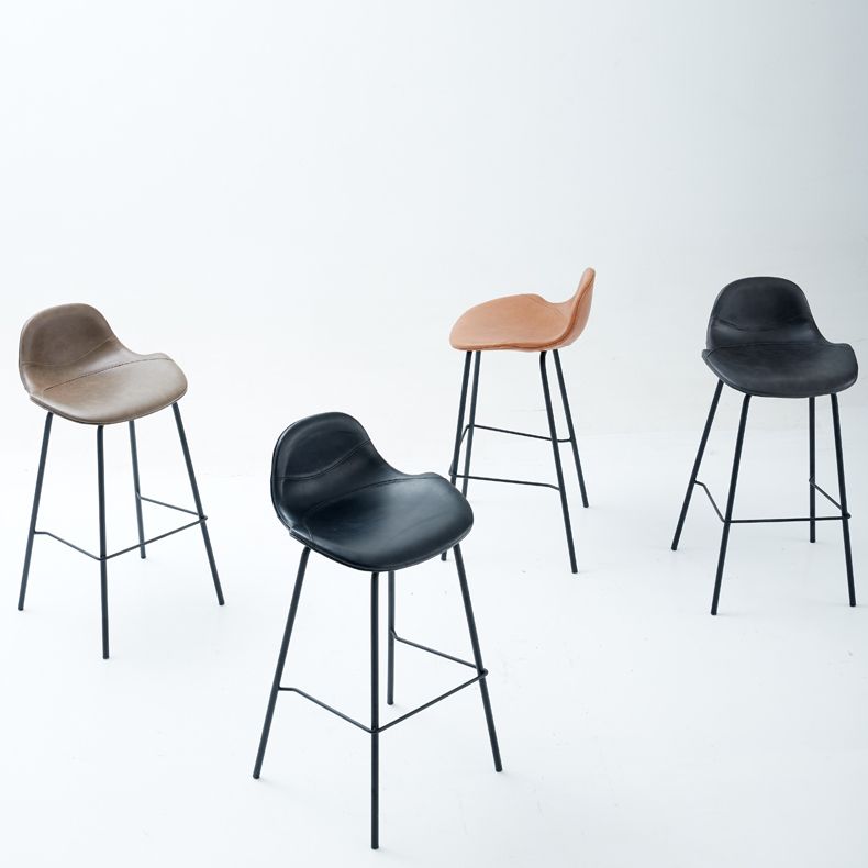 Contemporary Footrest Low Back Bar Stool Leather Counter Stool for Living Room