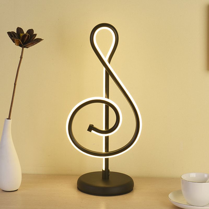 Black/White/Gold Musical Note Desk Lamp Minimalism LED Metal Night Table Lighting with Round Pedestal in Warm/White Light