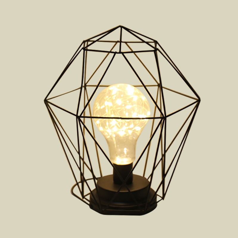 Macaron diamant/geometrisch nachtkastje lamp Iron Girl's Room Led Table Light in zwart/roze met gloedstouw binnenin