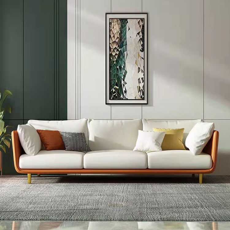 Scandinavian Faux Leather Sofa 28.74" Wide Wood Frame Square Arm Sofa