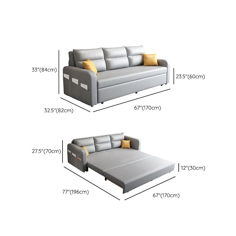 Contemporary Square Arms Sleeper Sofa Bonded Leather Futon Sleeper Sofa