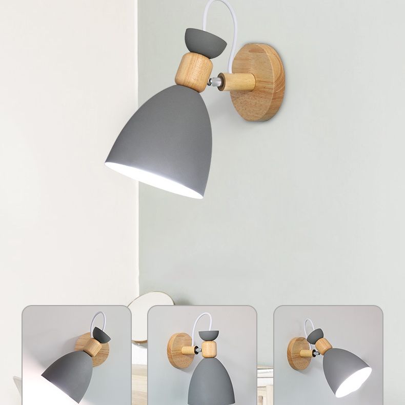 Lámpara de pared de pared de macarrón creativo moderno Luz de pared geométrica de madera con sombra de hierro forjado