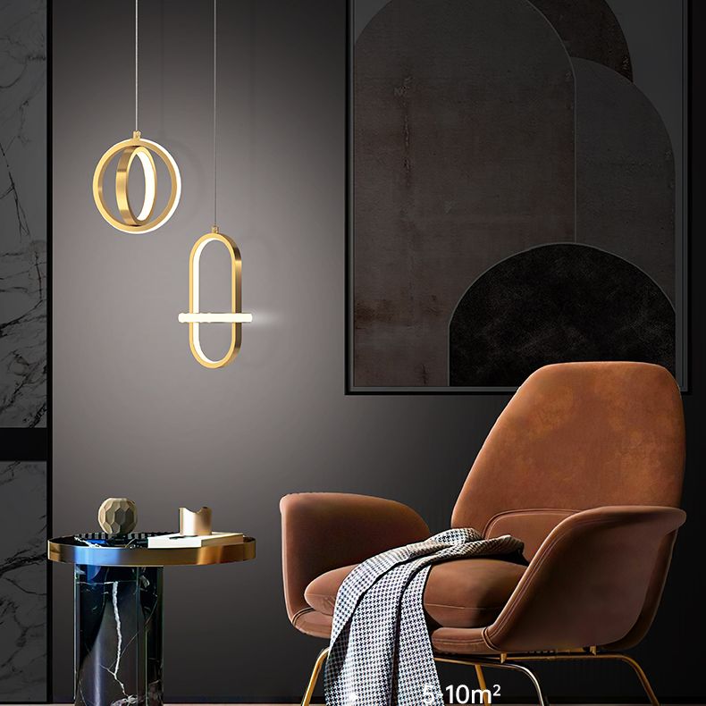 Metal Geometric Pendant Lighting Fixture Minimalist LED Pendant Ceiling Light for Bedroom