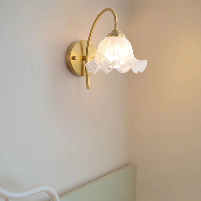 Post Modern Barn Light Brass & Glass 1 - Light Wall Sconce in Gold & White