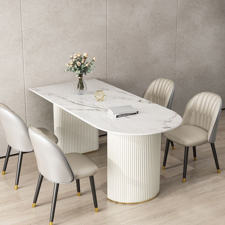 Zeitgenössischer Stil Stein Esstisch Doppelte Sockel Basis Freiformtisch für Zuhause