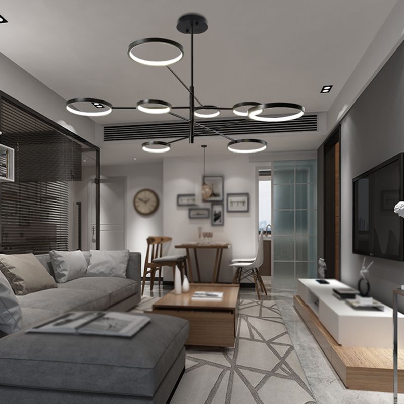 Modern Style Circle Shape Pendant Chandeliers Metal Chandelier Lights in Black