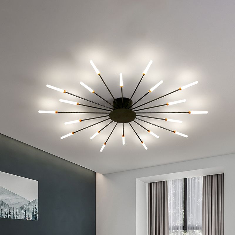 Lámpara de techo con ráfaga negra/dorada, lámpara LED acrílica semiempotrada contemporánea de 12/18/28 luces para dormitorio