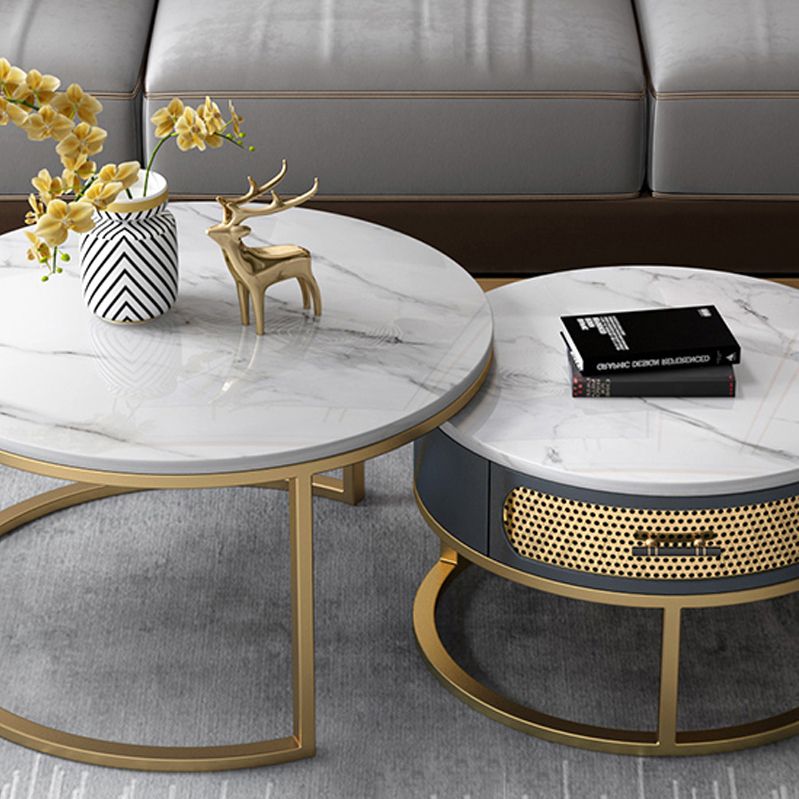 Slate Round Frame Coffee Table Nesting Modern Coffee Table Set