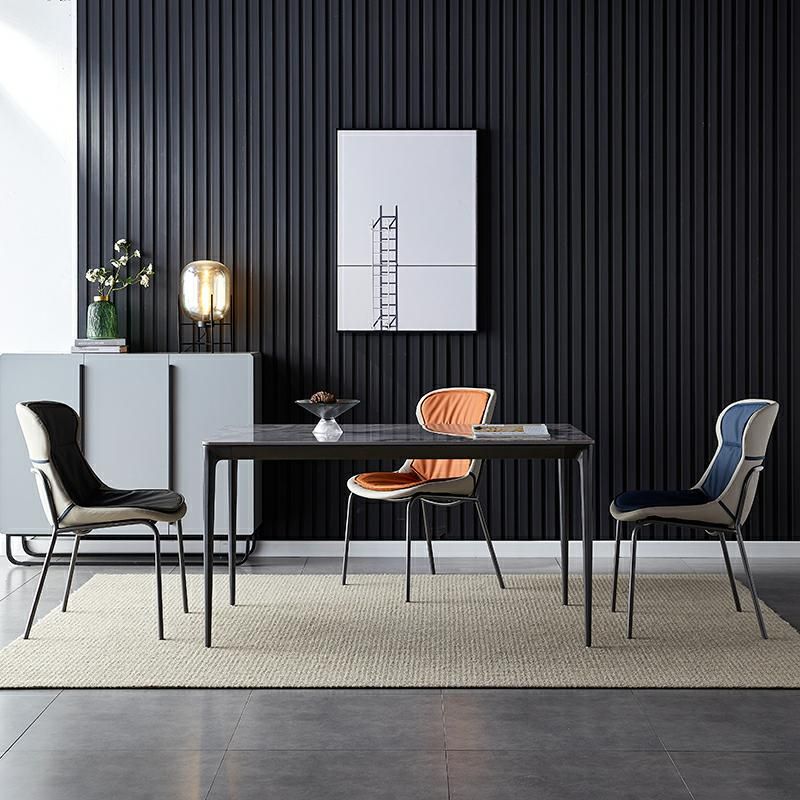 Industrial Style Home Side Chair Set Leather Dining Chair with Metal Legs